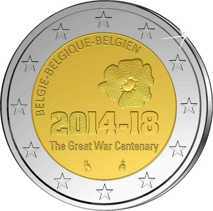 2 euro Belgie 2014 - 100 jaar 1e WereldOorlog (UNC), Postzegels en Munten, Munten | Europa | Euromunten, Losse munt, 2 euro, België