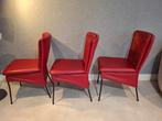 6 eetkamerstoelen, rood leer met zwarte poot (staal), Huis en Inrichting, Stoelen, Ophalen, Leer, Zo goed als nieuw, Vijf, Zes of meer stoelen