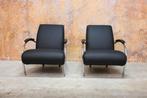 NIEUW beklede zwarte leren Gelderland 5470 design fauteuil, Metaal, Design, 75 tot 100 cm, Zo goed als nieuw