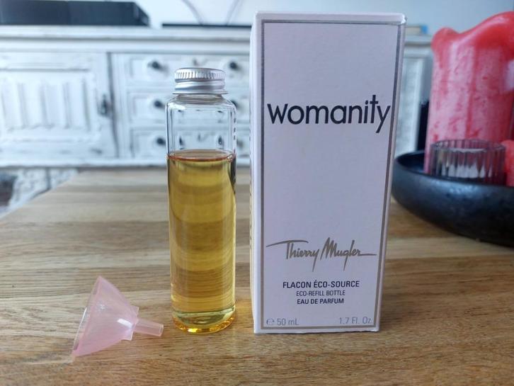 Womanity Thierry Mugler refill edp 50ml, Sieraden, Tassen en Uiterlijk, Uiterlijk | Parfum, Gebruikt, Ophalen of Verzenden