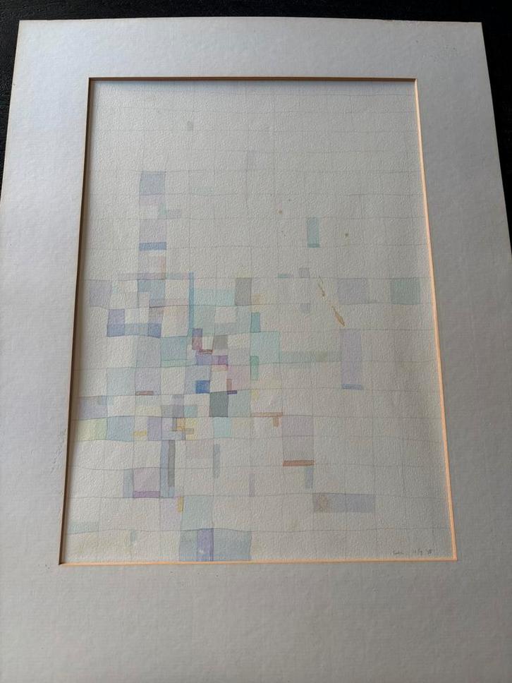 Vintage Lou Loeber De Stijl ? Tekening in passe-partout, Antiek en Kunst, Kunst | Tekeningen en Foto's, Ophalen of Verzenden