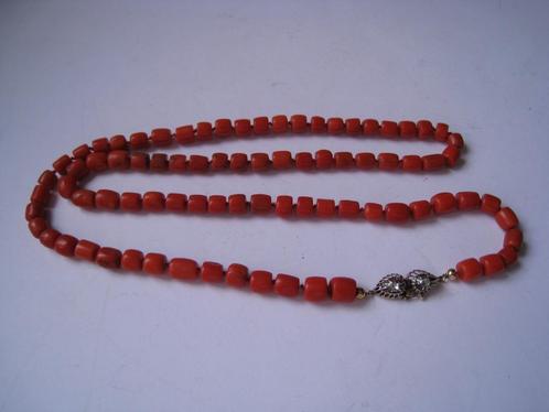 BLOED KORAAL COLLIER m. GOUDEN SLOT m. AMSTERDAMSE ROOS DIAM, Sieraden, Tassen en Uiterlijk, Kettingen, Gebruikt, Goud, Goud, Met edelsteen