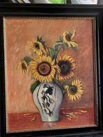 Zonnebloemen in Vaas - Olieverf op Linnen, Antiek en Kunst, Ophalen of Verzenden