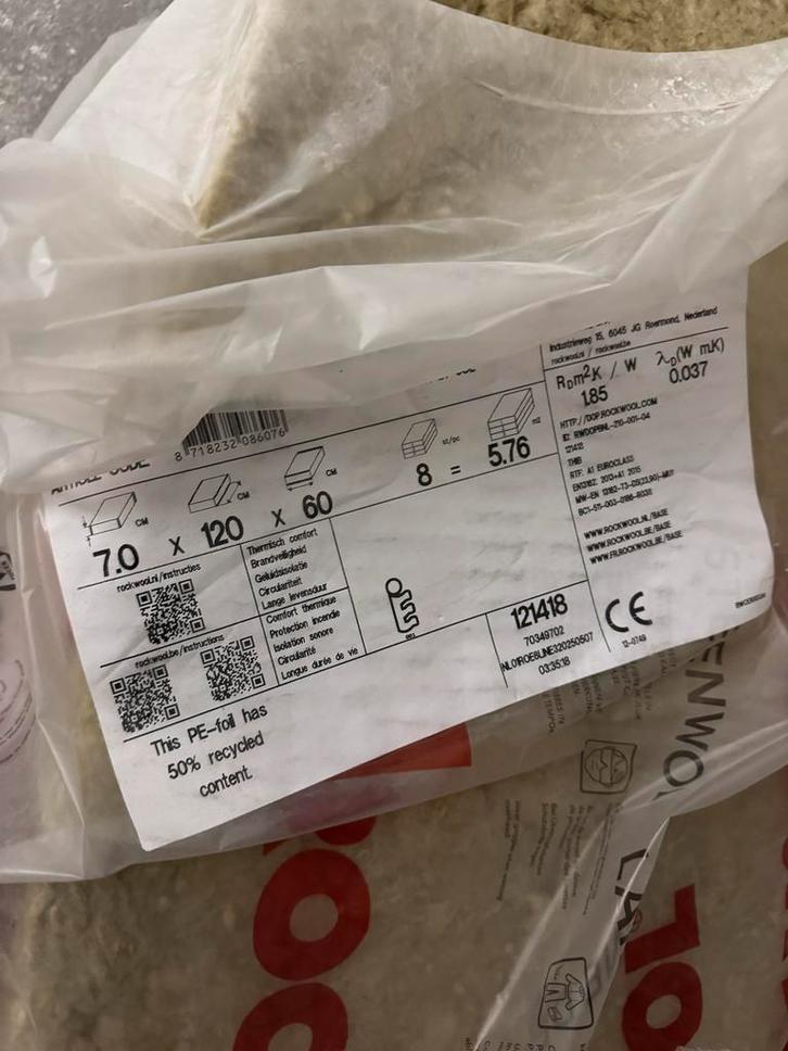 Rockwool Isolatie 7cm - 3 stuks, Doe-het-zelf en Verbouw, Isolatie en Afdichting, Nieuw, Vloerisolatie, Steenwol, 4 tot 8 cm, Minder dan 5 m²