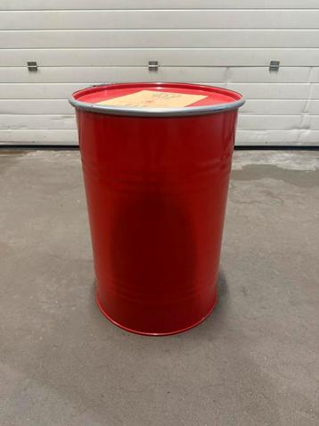 Rood ijzeren vat met deksel en klemband – 100 liter beschikbaar voor biedingen