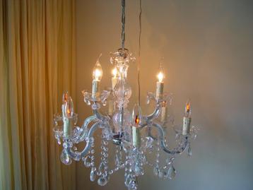 kroonluchter,, glazen behang, 9 lamps, 2 etages, keurig/goed beschikbaar voor biedingen