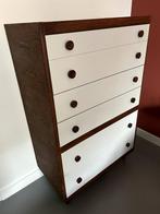 Vintage ladekast – hout & wit – retro design, Ophalen, Vintage - Retro - Jaren 70, 5 laden of meer, 100 tot 150 cm