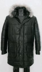 Zwarte donsgevulde jas van 100% lamsleer met capuchon Hifa, Verzenden, Zo goed als nieuw, Maat 56/58 (XL), Zwart