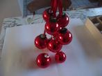 vintage rood glas kerstballen aan linten 10 stuks 1960-1970, Ophalen of Verzenden, Gebruikt