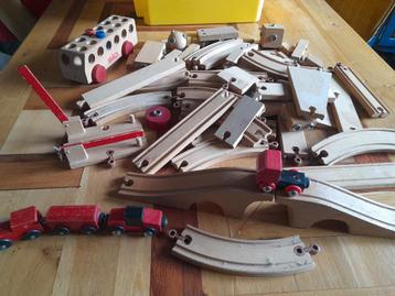 Vintage houten treinset / houten trein / sio bus  beschikbaar voor biedingen