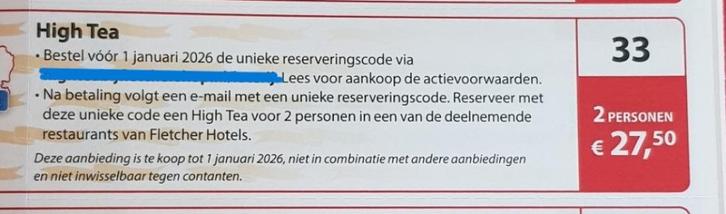 High Tea 2 personen € 27,50 in Fletcher Hotels, Tickets en Kaartjes, Kortingen en Cadeaubonnen, Twee personen, Kortingsbon