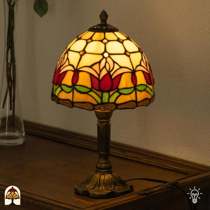 Tiffany tafellamp Tulipa - 20 cm, Huis en Inrichting, Lampen | Tafellampen, Nieuw, Minder dan 50 cm, Glas, Ophalen of Verzenden
