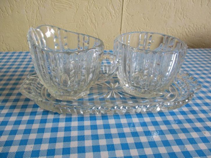 Suiker en melk stelletje. Glas. Retro Vintage, Antiek en Kunst, Antiek | Glas en Kristal, Ophalen of Verzenden