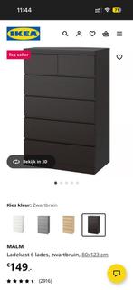 Nieuwstaat!!! MALM Ladekast 6 lades, zwartbruin, 80x123 cm, Ophalen of Verzenden, Zo goed als nieuw