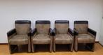 4 nette bruine nubuck lederen eetkamerstoelen (verrijdbaar), Huis en Inrichting, Stoelen, Ophalen, Gebruikt, Bruin, Leer