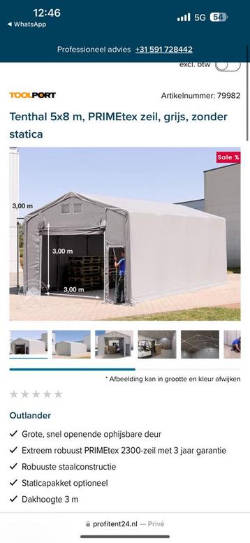Tenthal 5x 8 meter beschikbaar voor biedingen