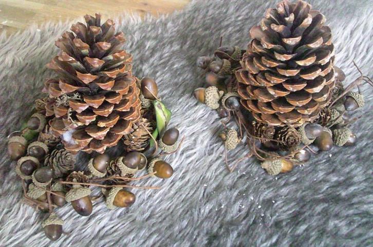 2 ophangbare denappels met eikeltjes krans, Diversen, Kerst, Gebruikt, Ophalen of Verzenden