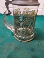 bierpul munchen glas gedecoreed met tinnen deksel, Ophalen of Verzenden