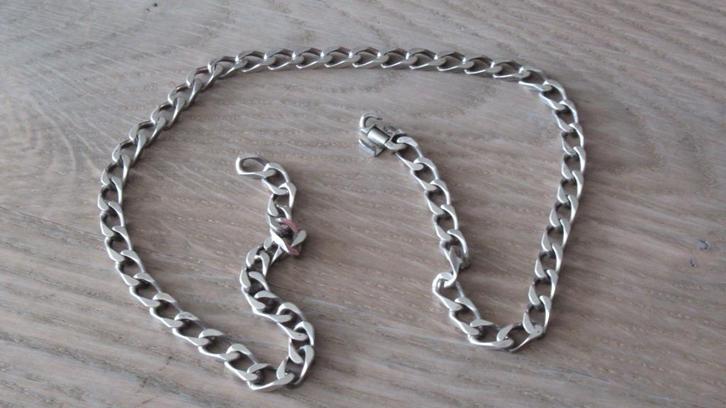 Zilveren heren/dames schakel ketting/collier 45 cm, Sieraden, Tassen en Uiterlijk, Kettingen, Zo goed als nieuw, Zilver, Zilver