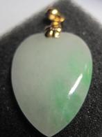 Vintage jade hanger 18 karaat goud mooie natuurlijke jade A, Ophalen, Goud, Hanger, Met edelsteen