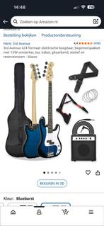 Blauwe, nooit gebruikte basgitaar, Ophalen, Nieuw, Elektrisch