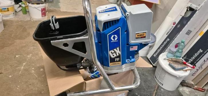 Te Huur Graco GX 19 Cordless verfspuit machine op accu’s!., Doe-het-zelf en Verbouw, Gereedschap | Overige machines, Gebruikt