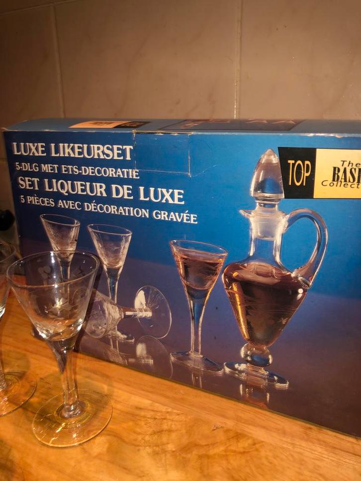 Luxe Likeurset met Karaf en Glazen, Antiek en Kunst, Antiek | Glas en Kristal, Ophalen of Verzenden