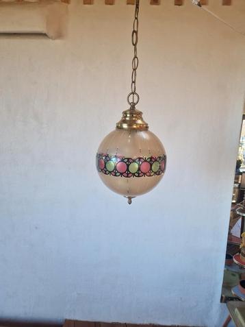 Vintage franse bollamp glas messing.  beschikbaar voor biedingen