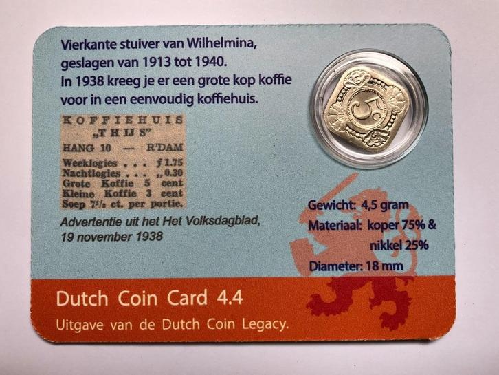Dutch Coin Card 4.4., Postzegels en Munten, Munten | Nederland, Losse munt, 5 cent, Koningin Wilhelmina, Ophalen of Verzenden