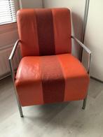 Lederen fauteuil oranje, Ophalen, 75 tot 100 cm, Zo goed als nieuw, Modern