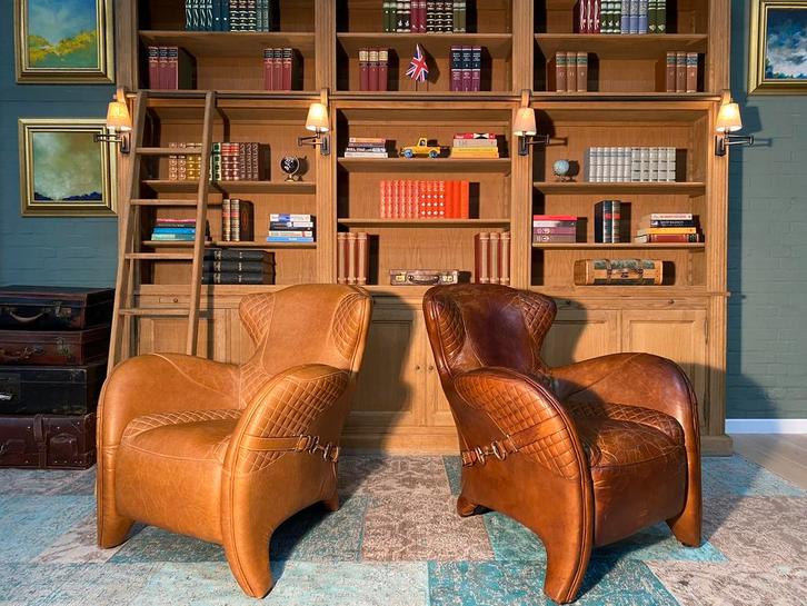 TIMOTHY OULTON SADDLE CHAIR / FAUTEUIL COGNAC, Huis en Inrichting, Fauteuils, Gebruikt, 75 tot 100 cm, Ophalen of Verzenden