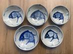 5 Chinees porseleinen borden Koi motief, Ophalen of Verzenden