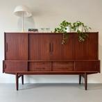 - Vintage highboard met bar, Deens, teak -, Huis en Inrichting, Kasten | Wandmeubels, Gebruikt, ., Ophalen of Verzenden, .