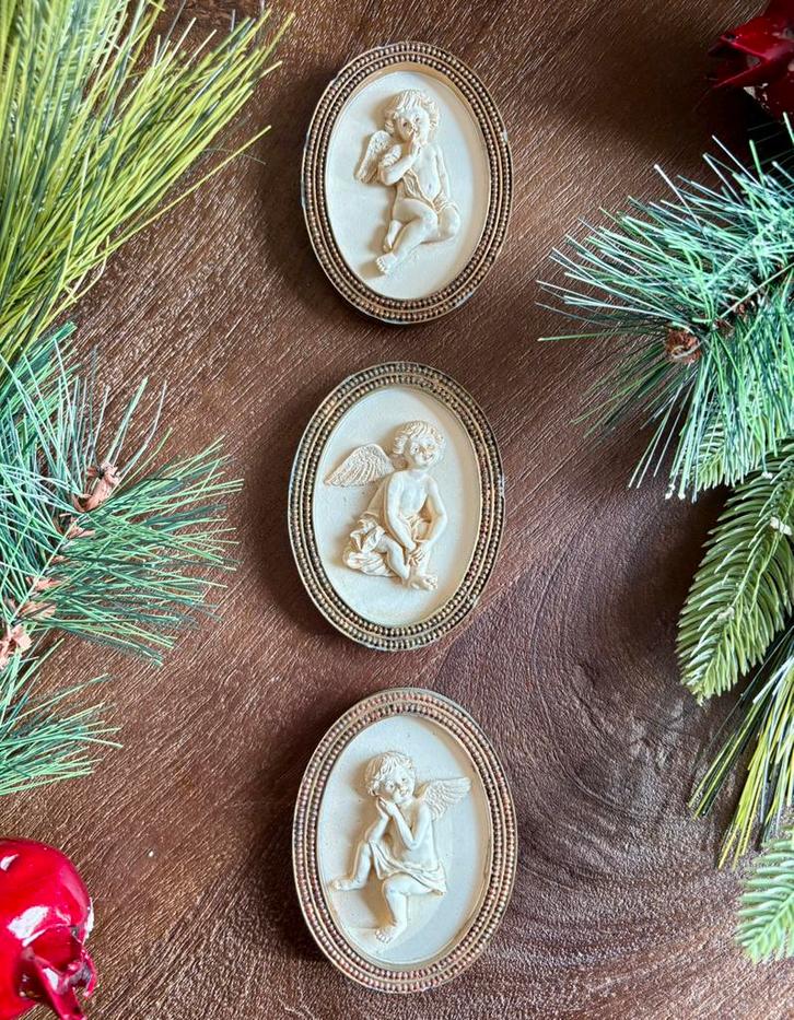 Vintage kerst engeltjes wanddecoratie | set van 3, Diversen, Kerst, Zo goed als nieuw, Ophalen of Verzenden