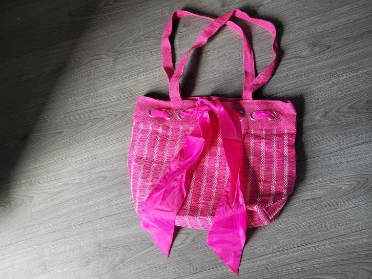 Roze shopper/ strand tas met strik ~ CP0513, Sieraden, Tassen en Uiterlijk, Tassen | Damestassen, Zo goed als nieuw, Shopper, Roze