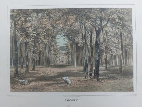 12 / Kasteel Endegeest te Oegstgeest Steendruk uit 1859, Antiek en Kunst, Kunst | Litho's en Zeefdrukken, Ophalen of Verzenden