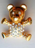 Beren broche met strass steentjes. Goldplated, Overige materialen, Ophalen of Verzenden, Zo goed als nieuw, Goud