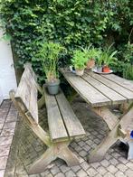 Houten banken en tafel buiten, Ophalen, Gebruikt, Rechthoekig, Hout