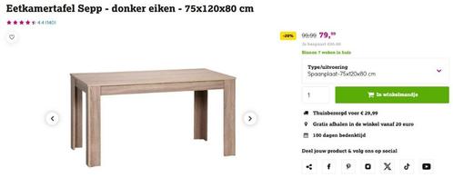 Eetkamertafel Sepp - donker eiken - 75x120x80 cm, Huis en Inrichting, Tafels | Eettafels, Gebruikt, 50 tot 100 cm, 100 tot 150 cm