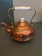 Antieke Koperen Theepot met Porseleinen Details, Verzenden, Koper
