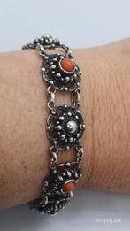 Zilveren antieke armband 835 met bloedkoraal, Ophalen of Verzenden, Zilver, Armband, Met edelsteen