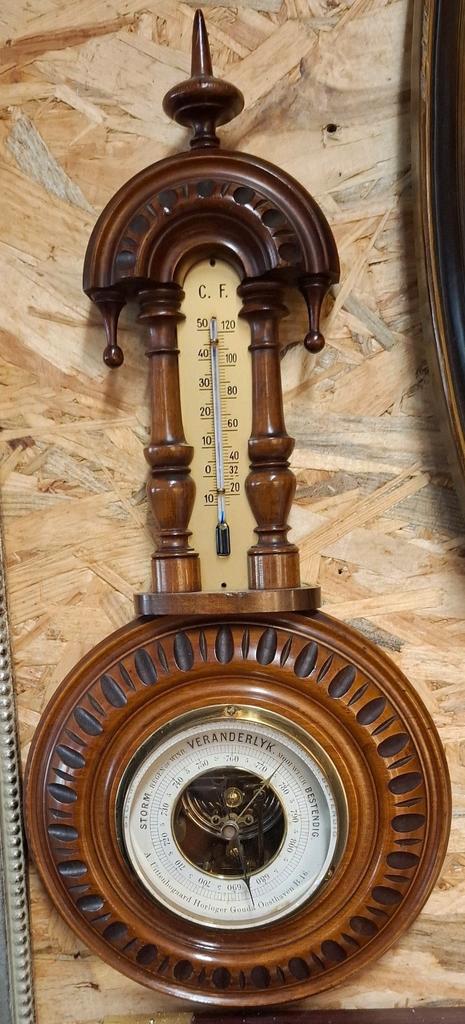 Antieke barometer met thermometer | “Veranderlyk” uitvoering, Antiek en Kunst, Antiek | Woonaccessoires, Ophalen of Verzenden