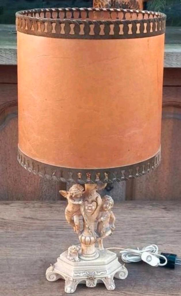 Vintage Schemerlamp Tafellamp Resin met Engeltjes, Antiek en Kunst, Antiek | Lampen, Ophalen of Verzenden