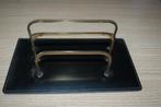 Vintage brievenrek van messing en zwart kunstleer, Antiek en Kunst, Curiosa en Brocante, Ophalen of Verzenden