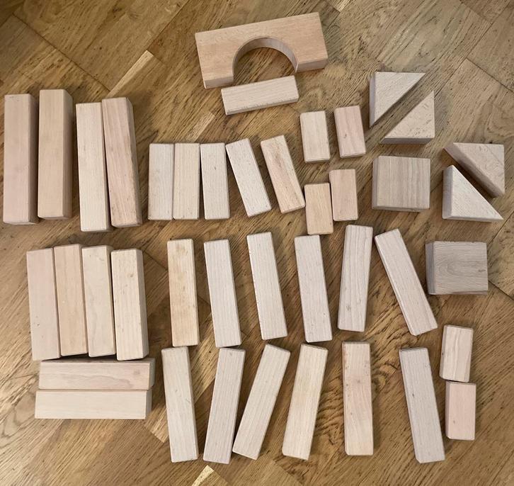 Houten Luxe Bouwblokken Set (compleet in doos), Kinderen en Baby's, Speelgoed | Bouwstenen, Zo goed als nieuw, Overige merken