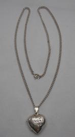 Zilveren ketting met hart medallion hanger met tekst nr.782, Met hanger, Verzenden, Zo goed als nieuw, Zilver