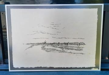 aluminium lijst 70x50cm met papiermolen in Westzaan tekening beschikbaar voor biedingen