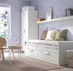 BRIMNES Bedbank met 2 lades, wit, 80x200 cm, Huis en Inrichting, Slaapkamer | Bedden, Eenpersoons, Wit, Ophalen of Verzenden, Zo goed als nieuw