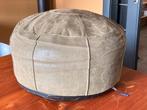 Leren poef, kleur olijfgroen, HK living, Ophalen, Gebruikt, Leer, 50 tot 75 cm