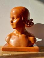 Vintage beeld meisje Art Deco stijl warm terracotta patina, Ophalen of Verzenden